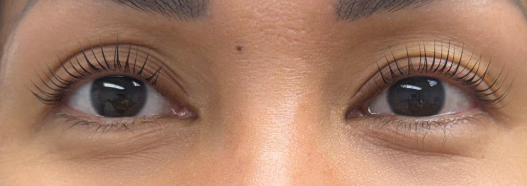 Korean lash lift result on both eyes, Plus Easy No-Glue Shields by Lifted Lounge