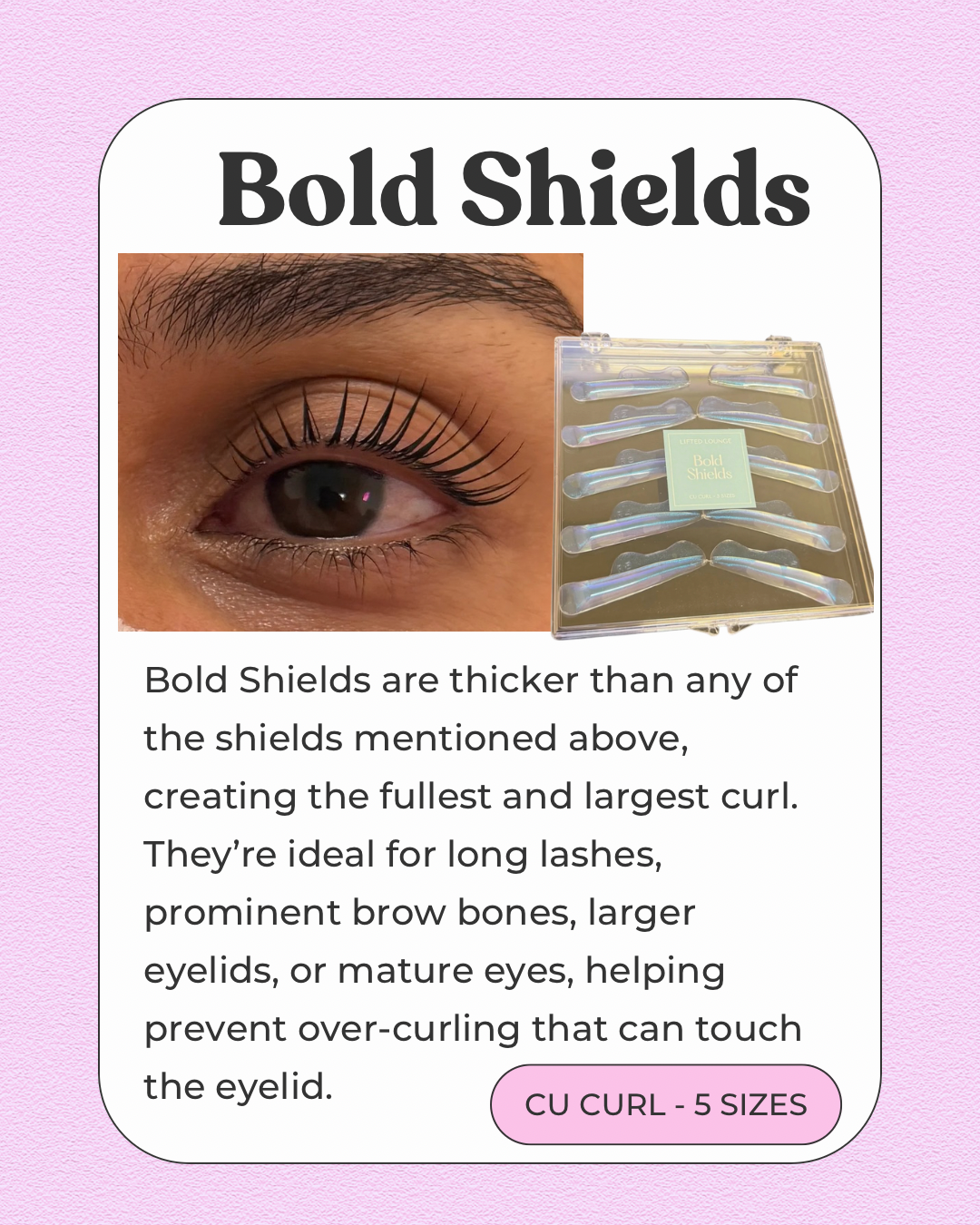 Bold no-glue shields - CU curl - product front view - by Lifted Lounge