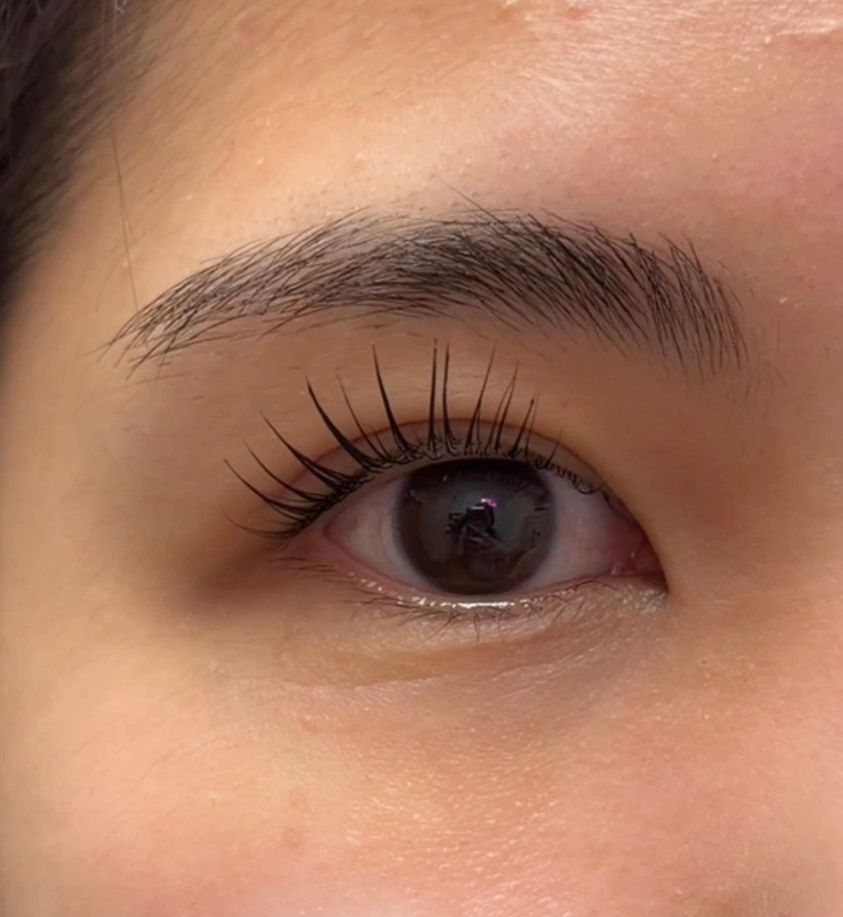Korean lash lift result using Lifted Lounge Perm Solution – perfectly lifted dark lashes front view