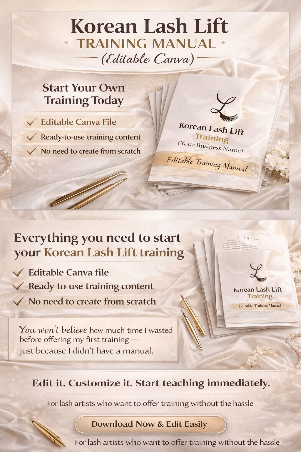 Korean Lash Lift Training Manual Template - Editable Canva by Lifted Lounge